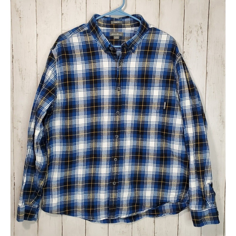 Eddie Bauer Mens XL Long Sleeve Classic Fit Button Up Shirt Plaid Blue GUC